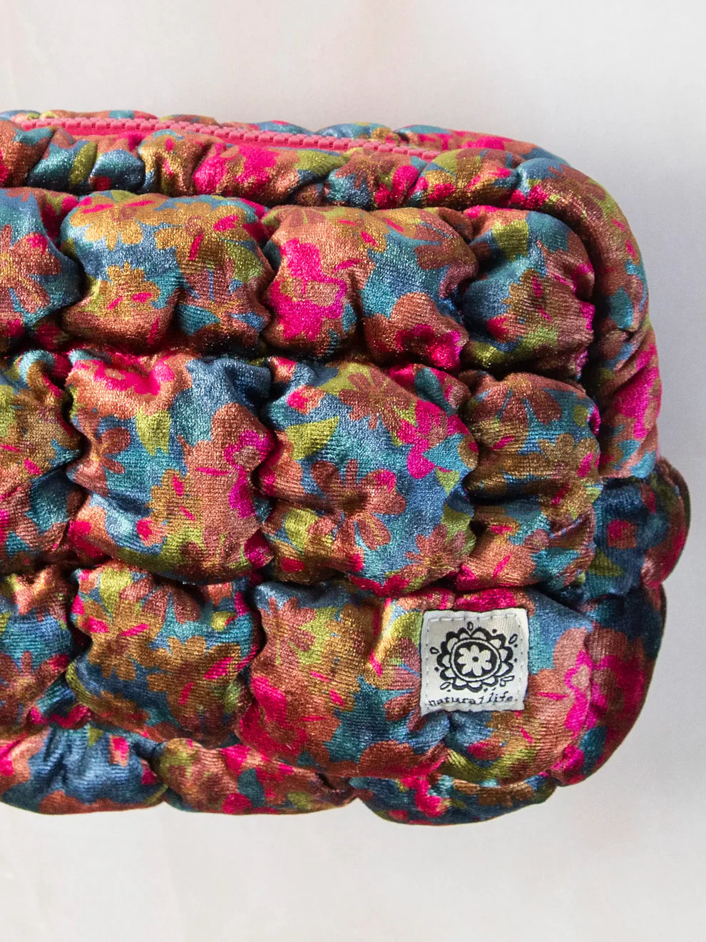 Dana Puffy Pouch Velvet Teal Garden