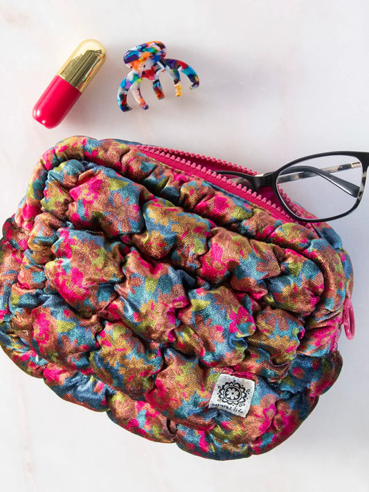 Dana Puffy Pouch Velvet Teal Garden