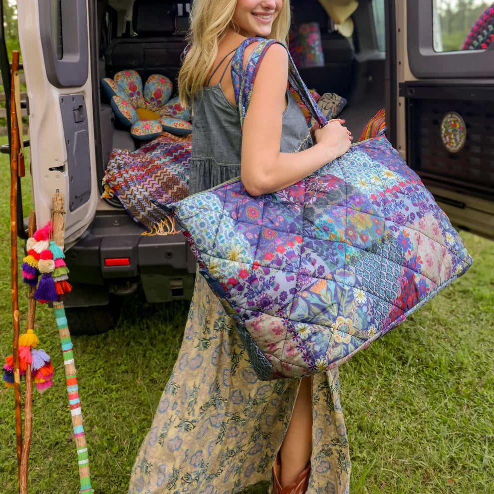 Puffy Weekender Bag - Blue Patchwork