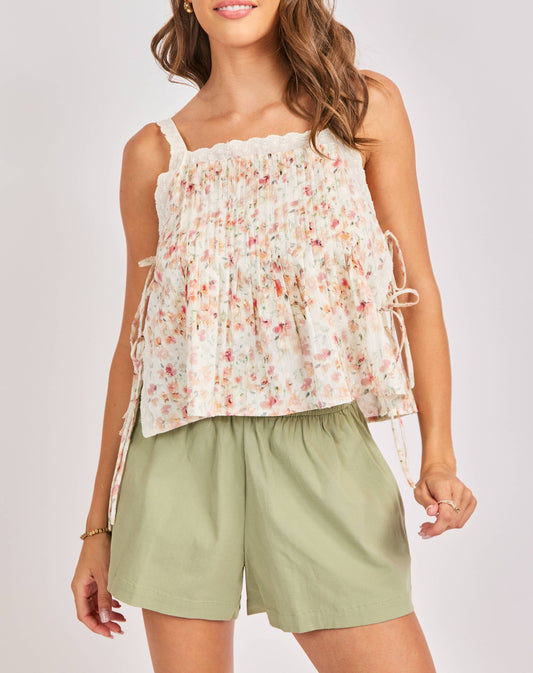 Rosita Pintuck Lace Trim Top