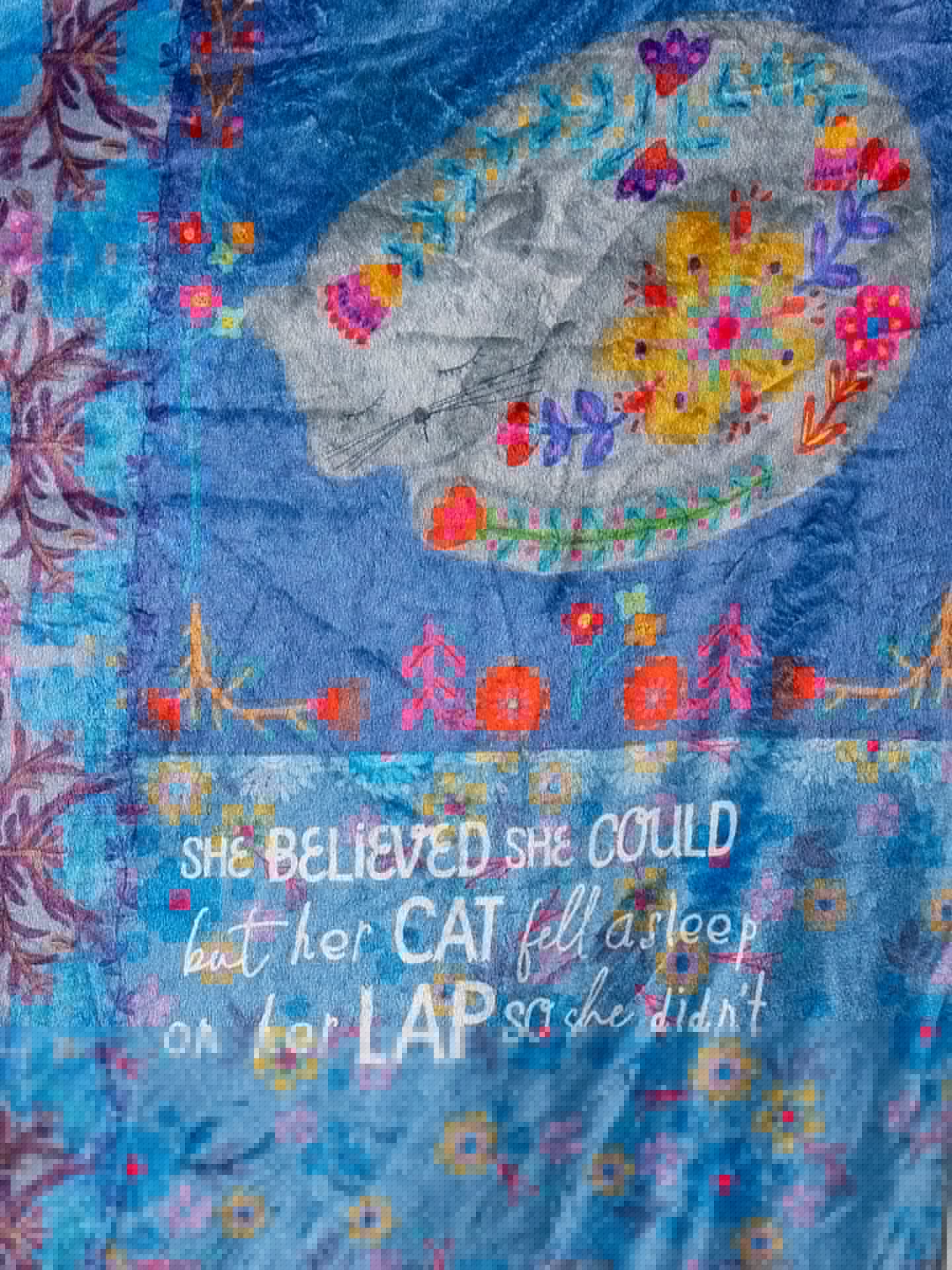 Reversible Cozy Blanket | Teal Cat