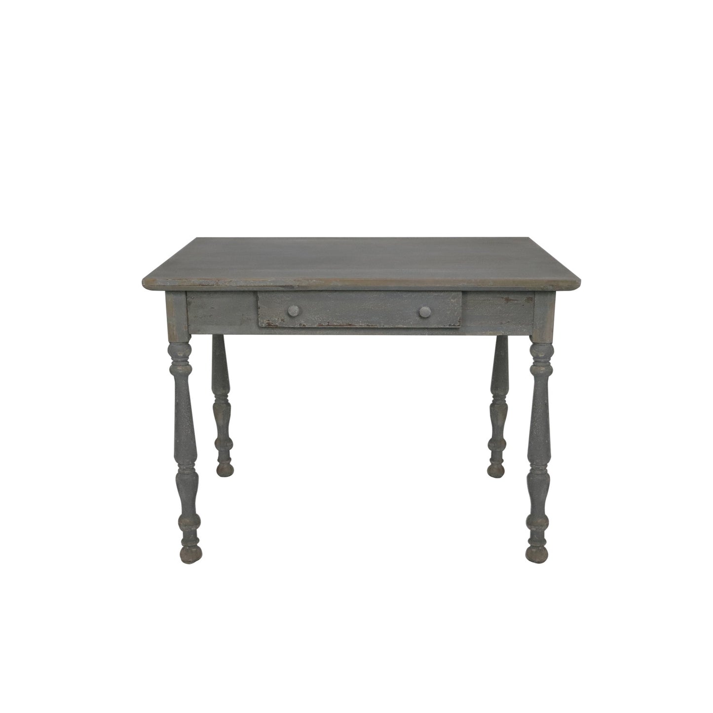 Wood Desk w/ 1 Drawer & Turned Legs, Distressed Finish, Grey, KD