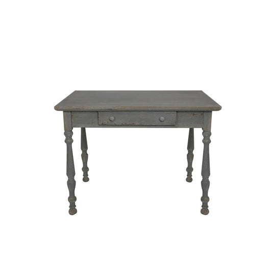 Wood Desk w/ 1 Drawer & Turned Legs, Distressed Finish, Grey, KD