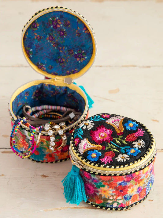 Embroidered Jewelry Case | Black Folk Flower