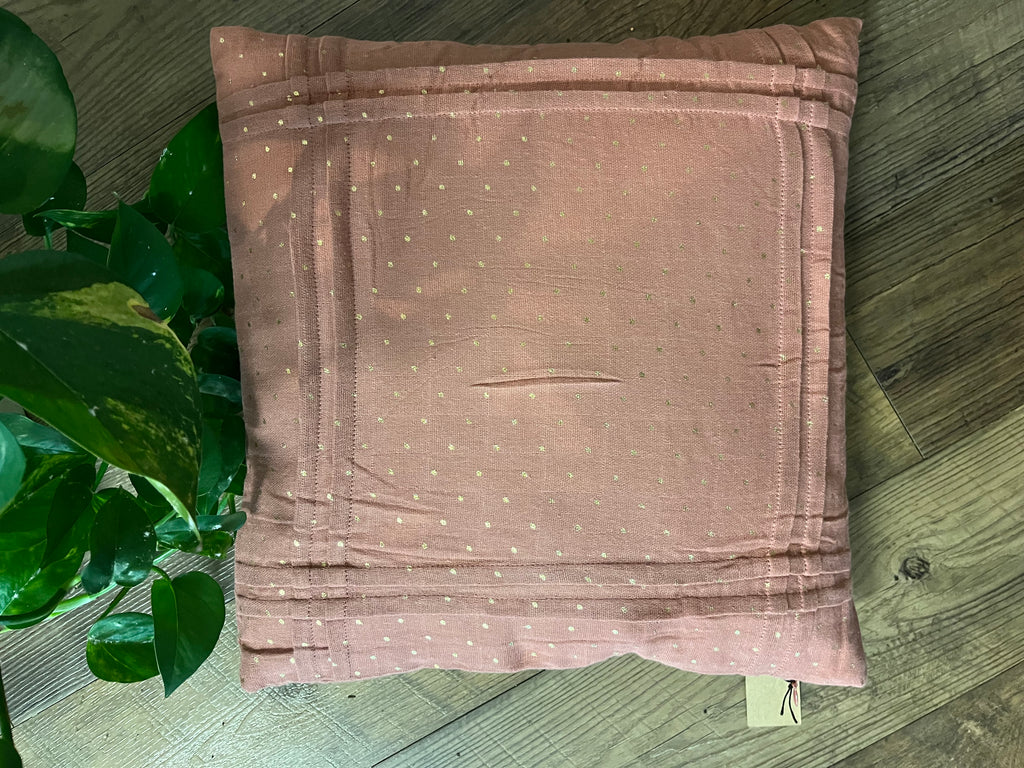 16" Cotton Double Cloth Pleated Pillow with Gold Foil Dots