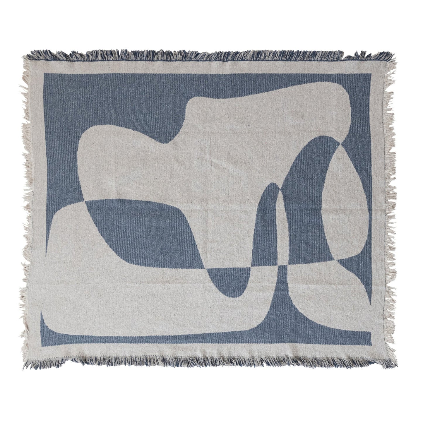 Woven Recycled Cotton Blend Jacquard Throw w/ Abstract Design & Eyelash Fringe