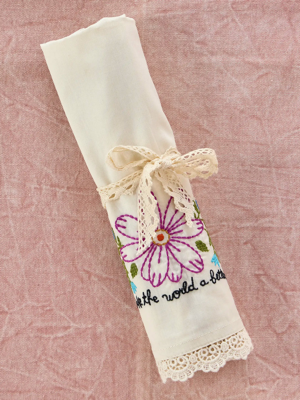 Embroidered Cotton Giving Pillowcase - You Make The World Better