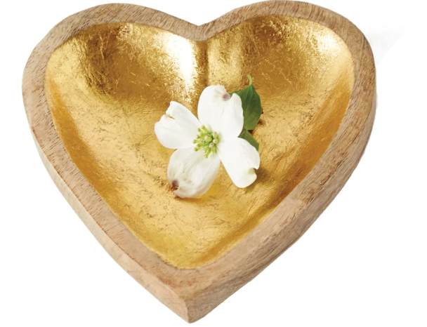 Mango Wood Heart Tray with Gold