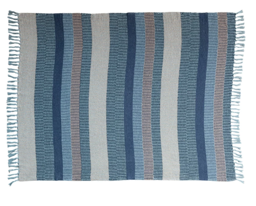 Recycled Cotton Throw Blanket | Blue Stripes