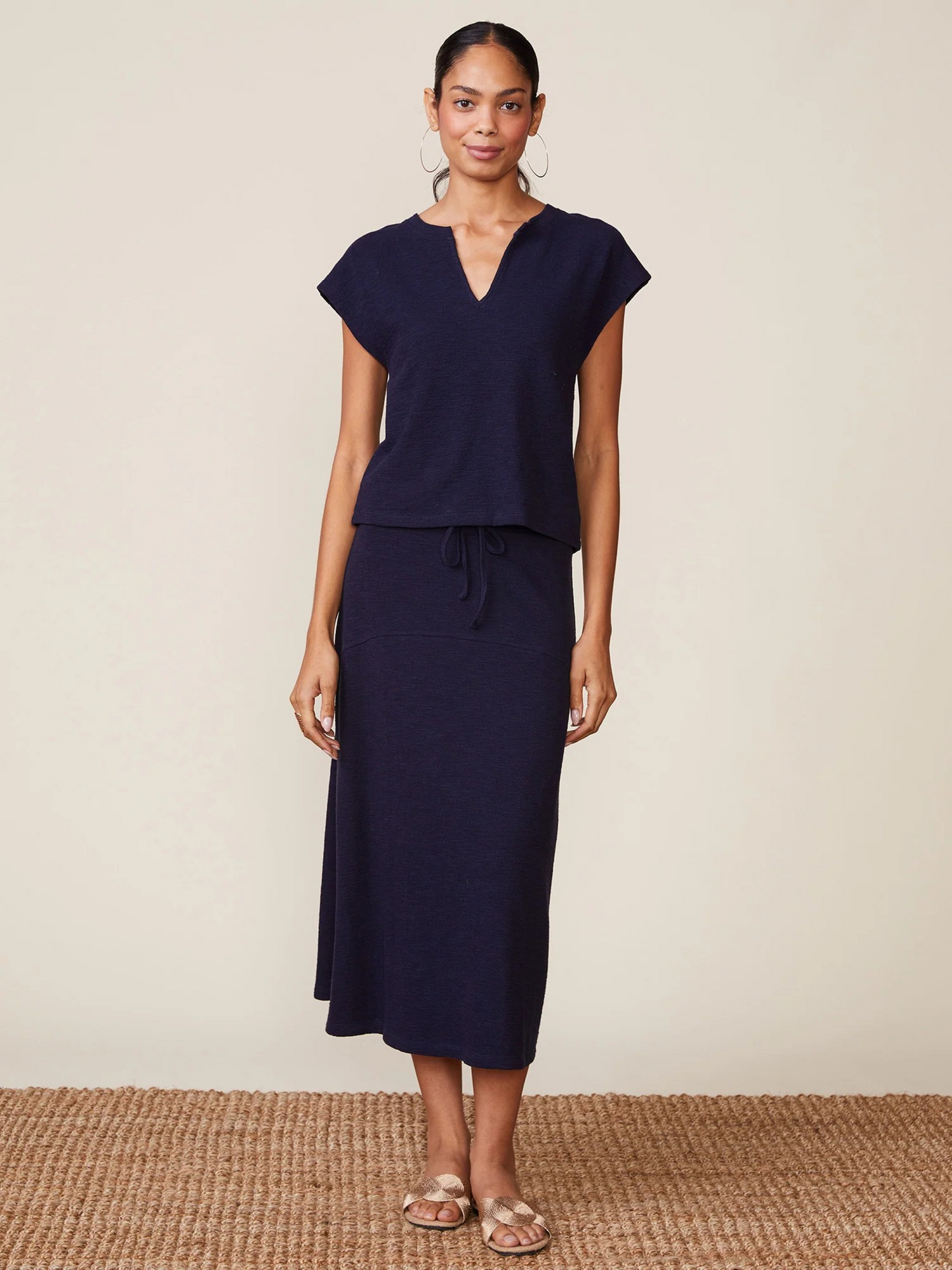Textured Flared Knit Midi Skirt