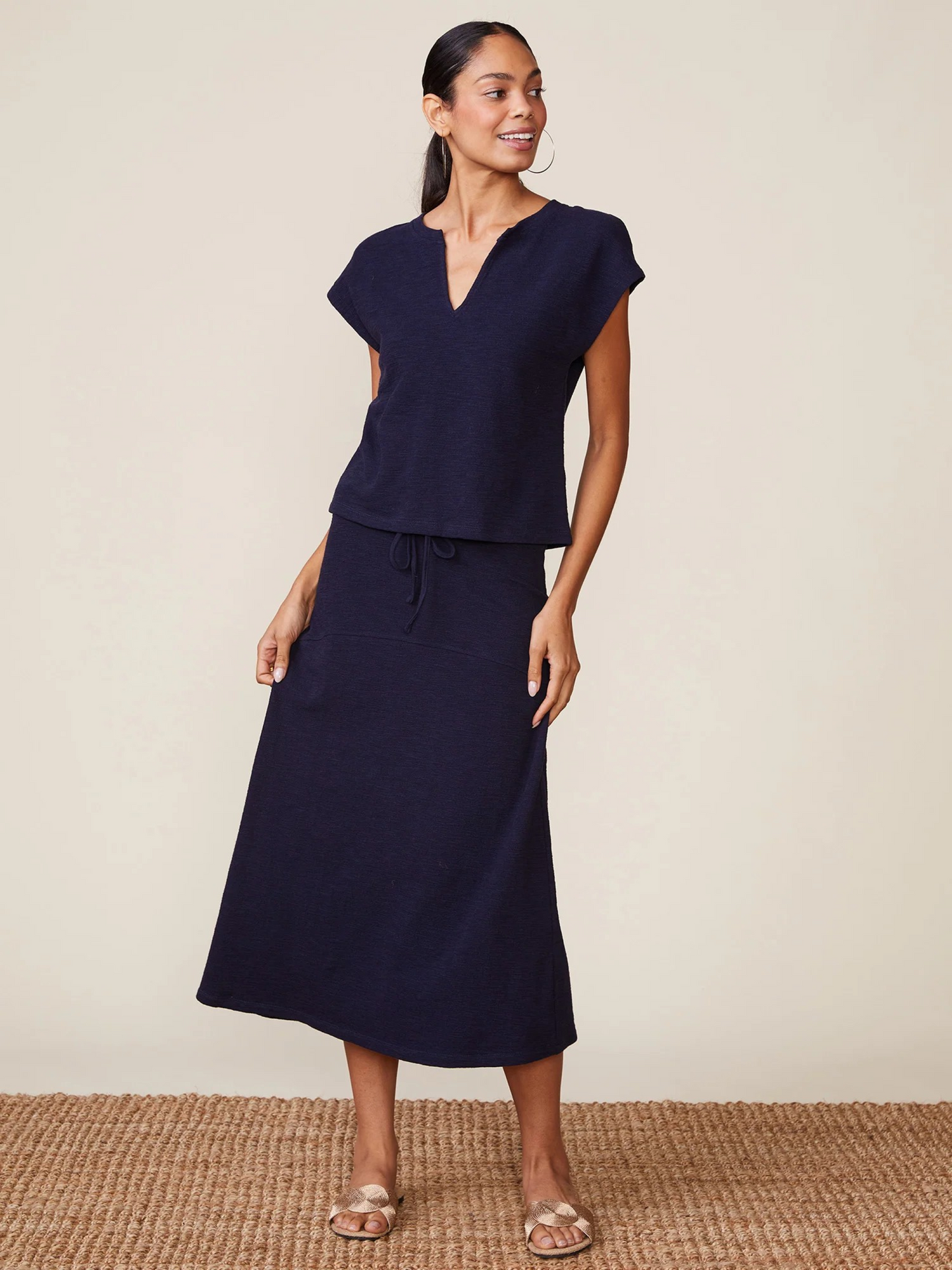 Textured Flared Knit Midi Skirt