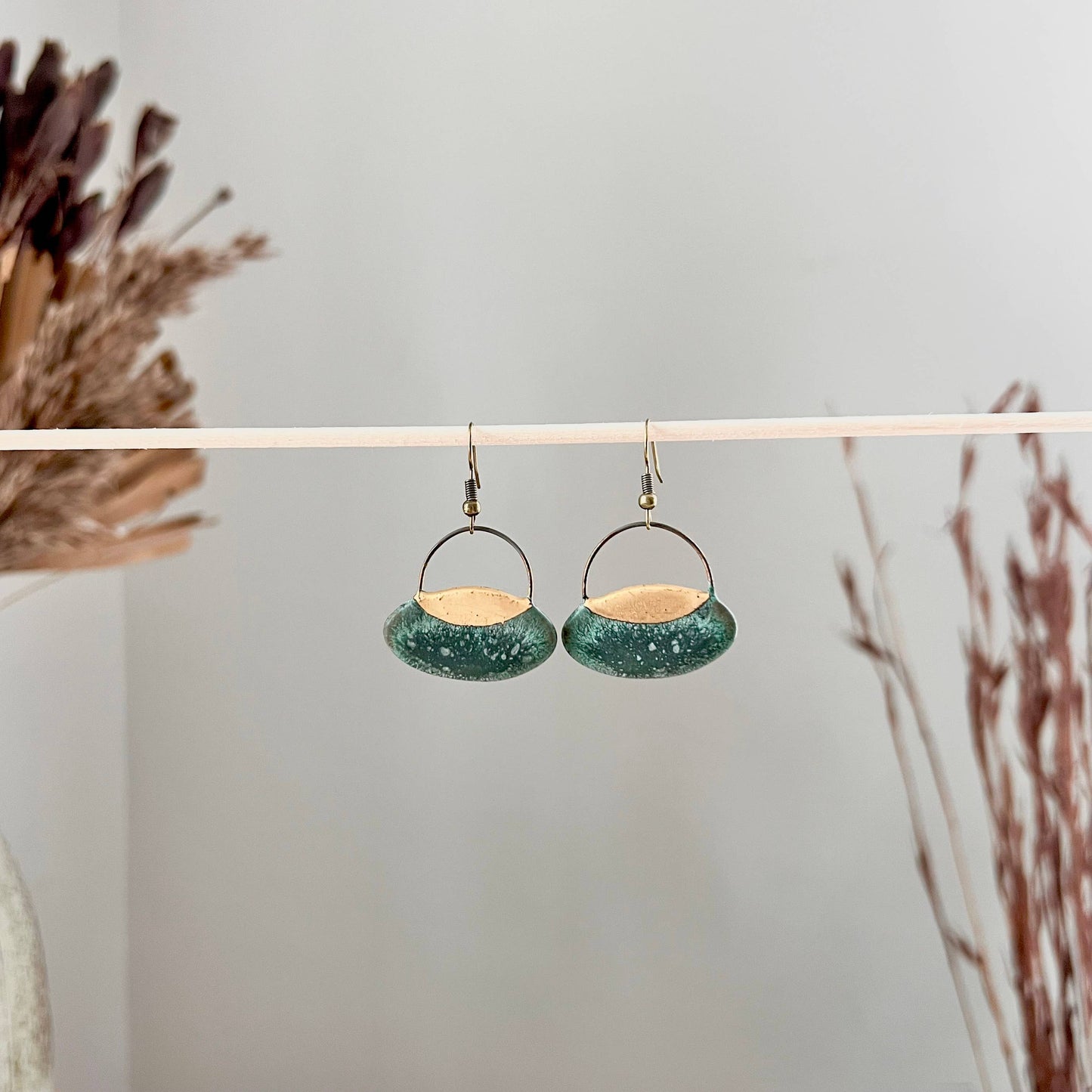 Patina Green Oval Clay Earrings