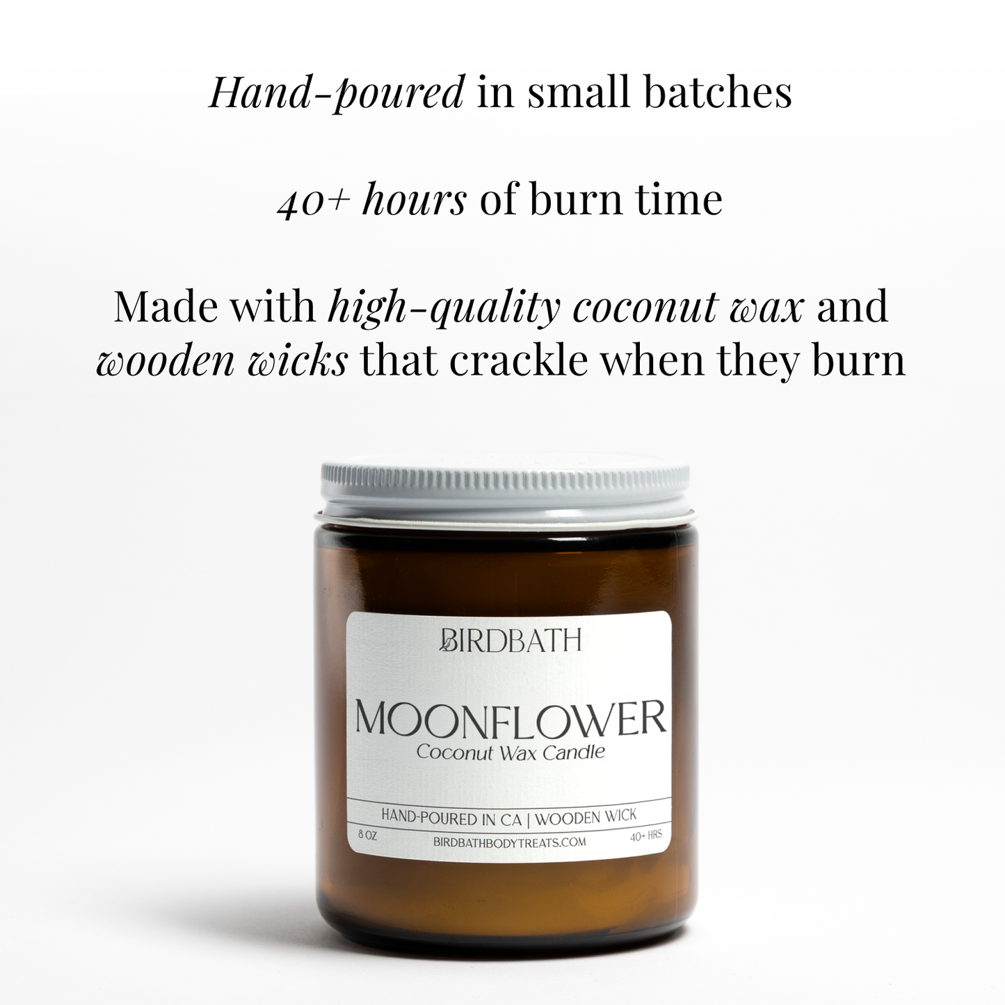 Moonflower Coconut Wax Candle With Wooden Wick- 8 oz