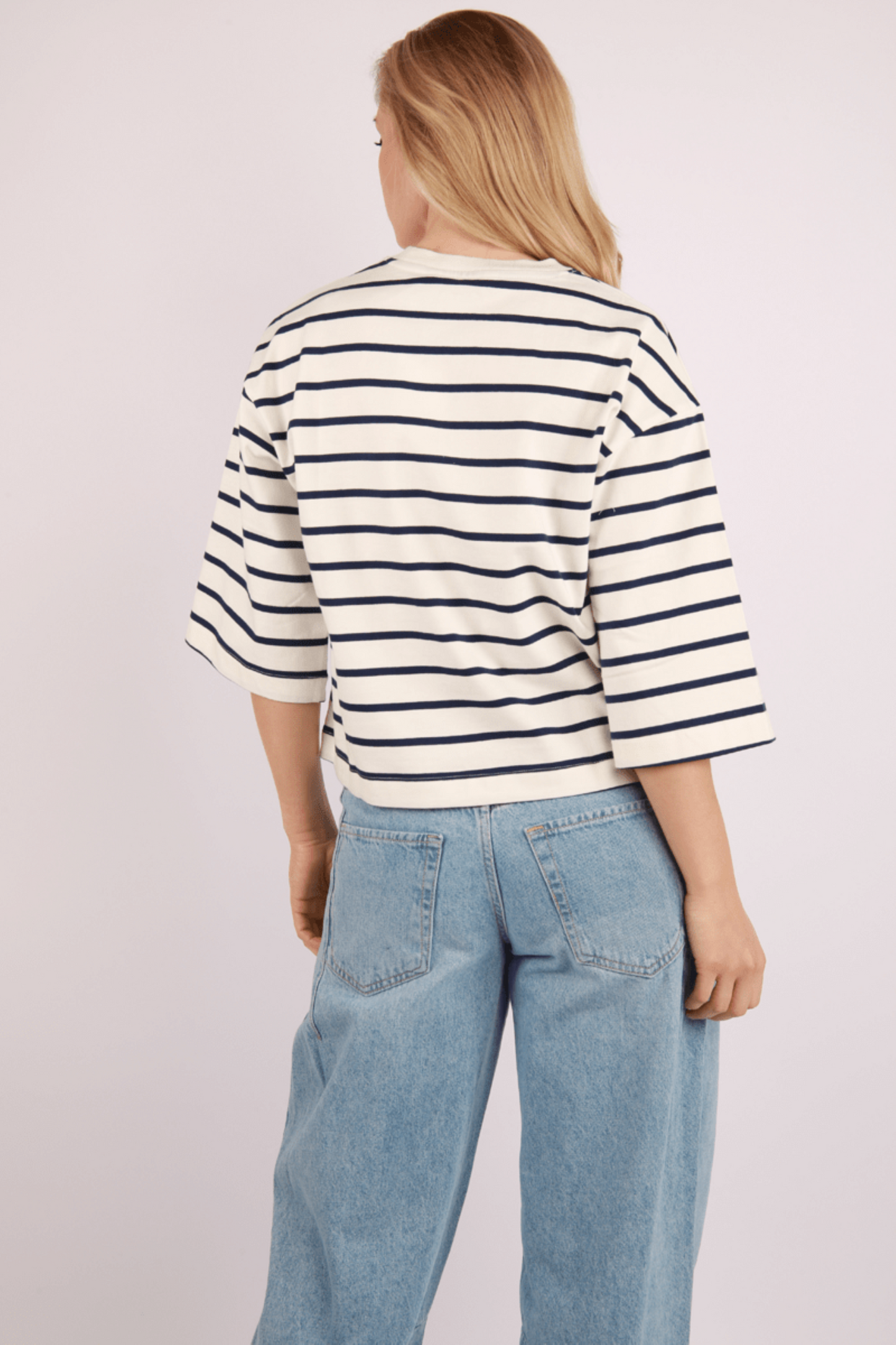 Boxy 3/4 Sleeve Striped Tee