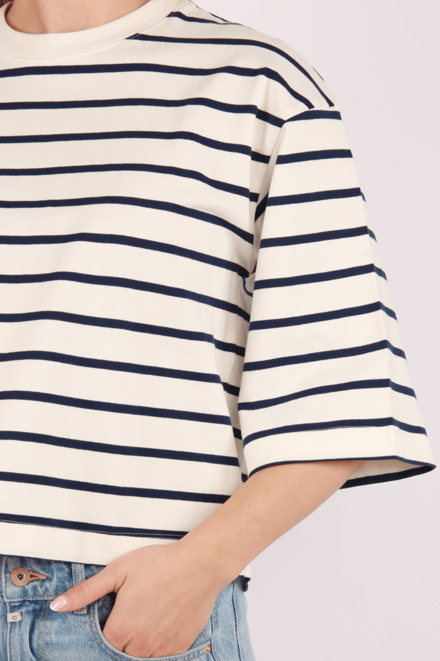 Boxy 3/4 Sleeve Striped Tee
