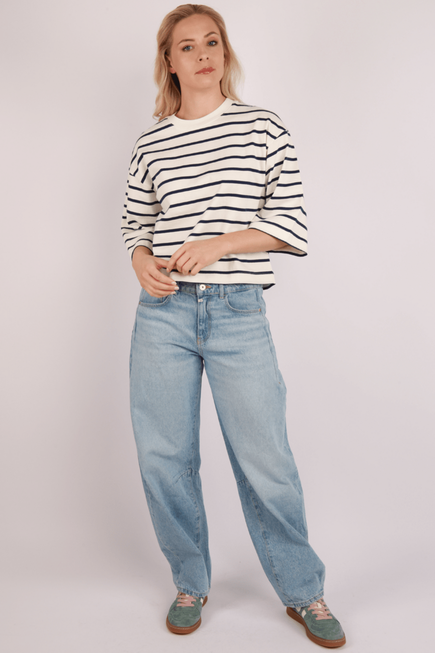 Boxy 3/4 Sleeve Striped Tee