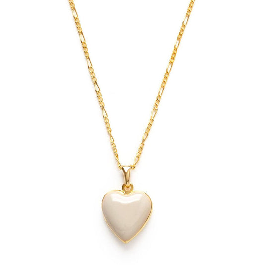 Small Heart Enamel Locket | Beige