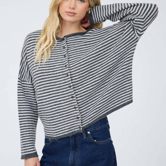 Stripe Raw Edge Drop Shoulder Knit Cardigan