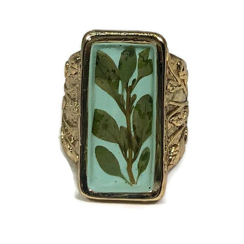 Thyme on Aqua Adjustable Ring