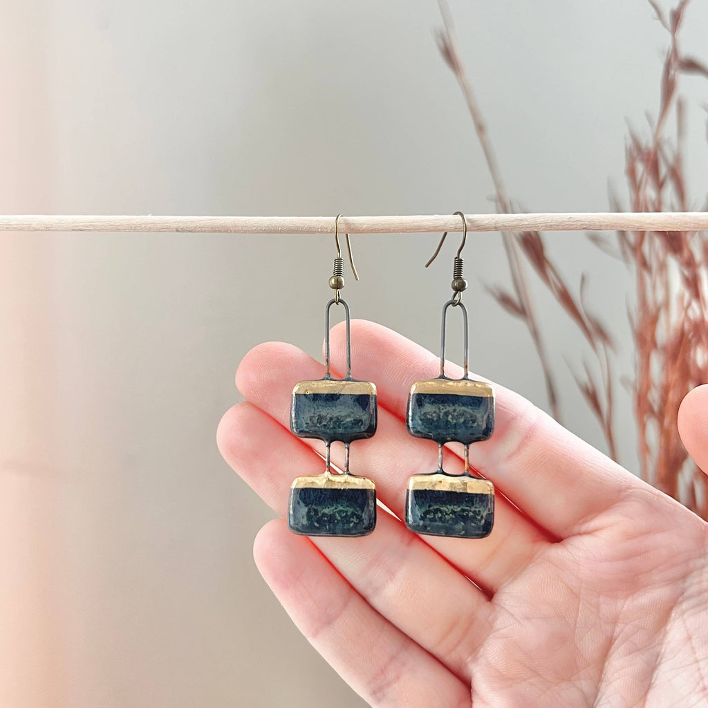 Deep Ocean Two Piece and Gold Clay Earrings