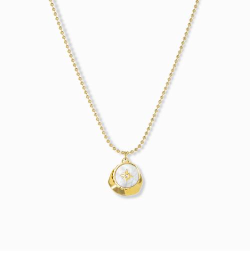 Pearl Coin Compass Necklace