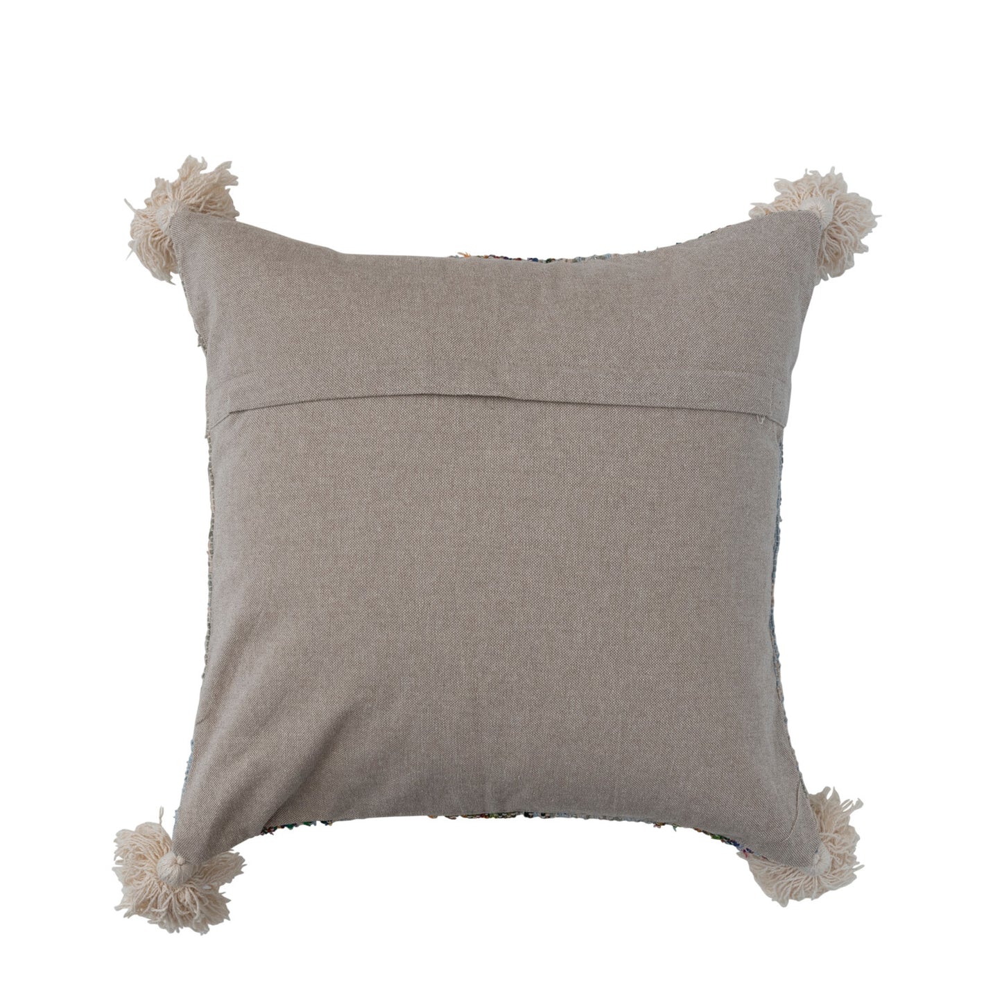 Hand-Woven Cotton Pillow w/ Chambray Back, Stripes & Tassels, Polyester Fill