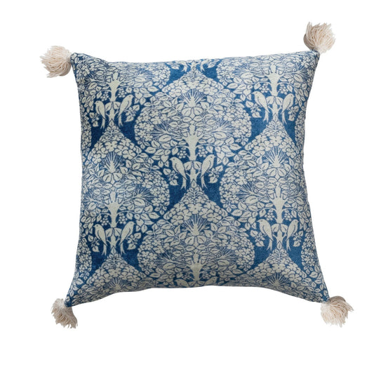 18" Square Cotton Blend Velvet Printed Pillow with Tassels