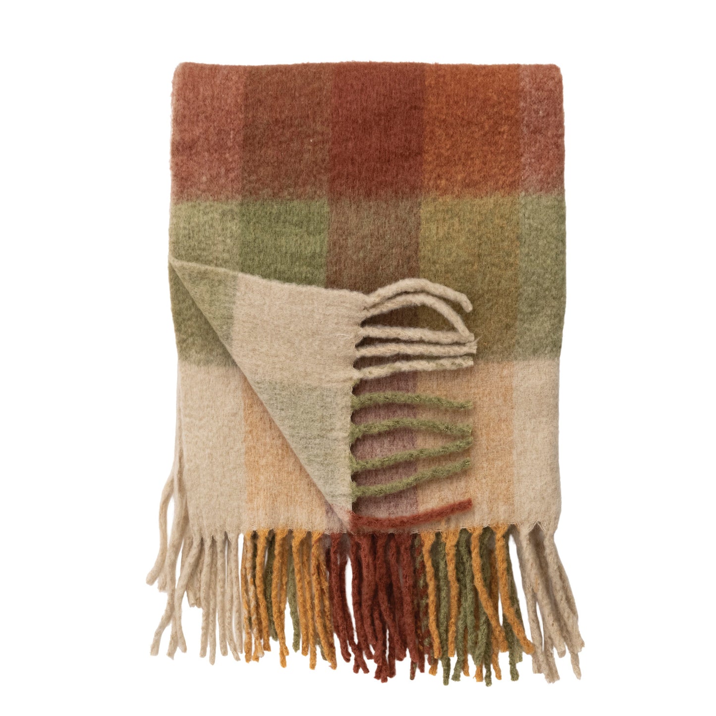 60"L x 50"W Woven Brushed Fabric Throw with Plaid Pattern & Fringe