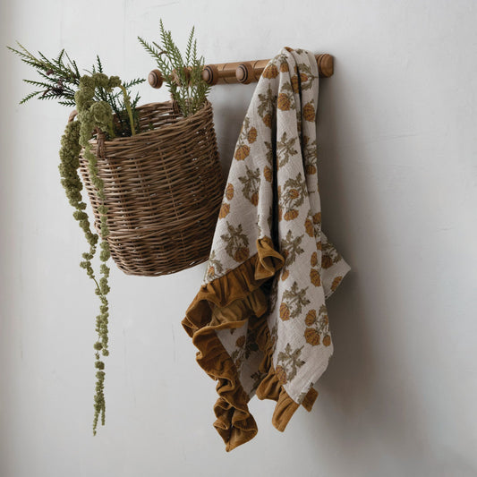 Cotton Slub Printed Throw with Velvet Ruffle