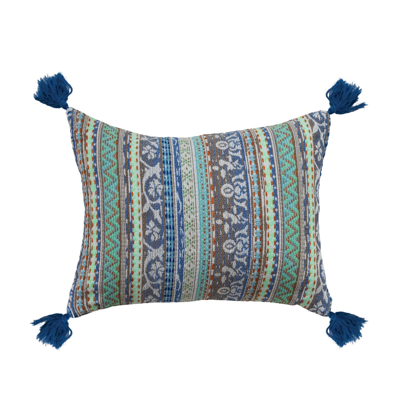 Recycled Fabric Lumbar Pillow with Chambray Back (Each Will Vary)