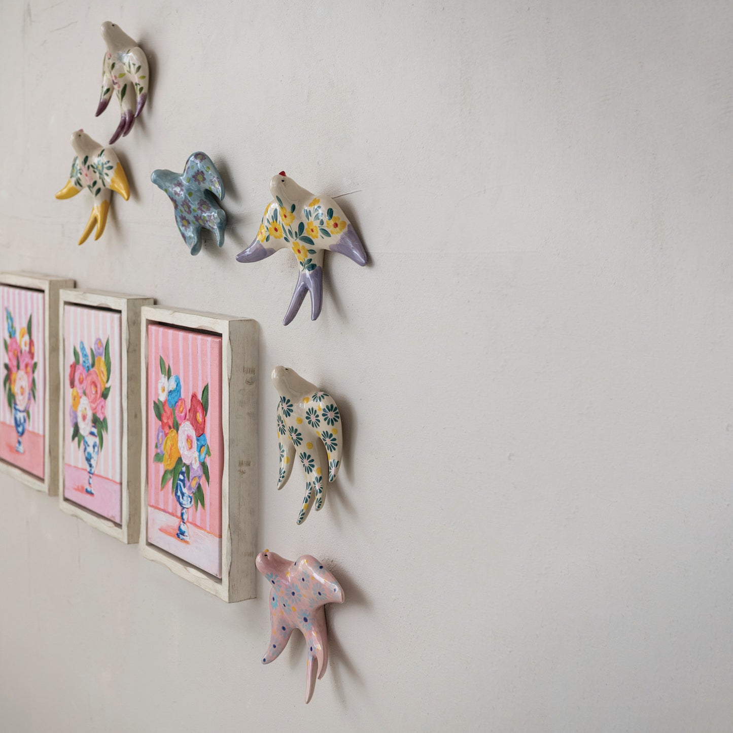 Hand-Painted Stoneware Bird Wall Decor