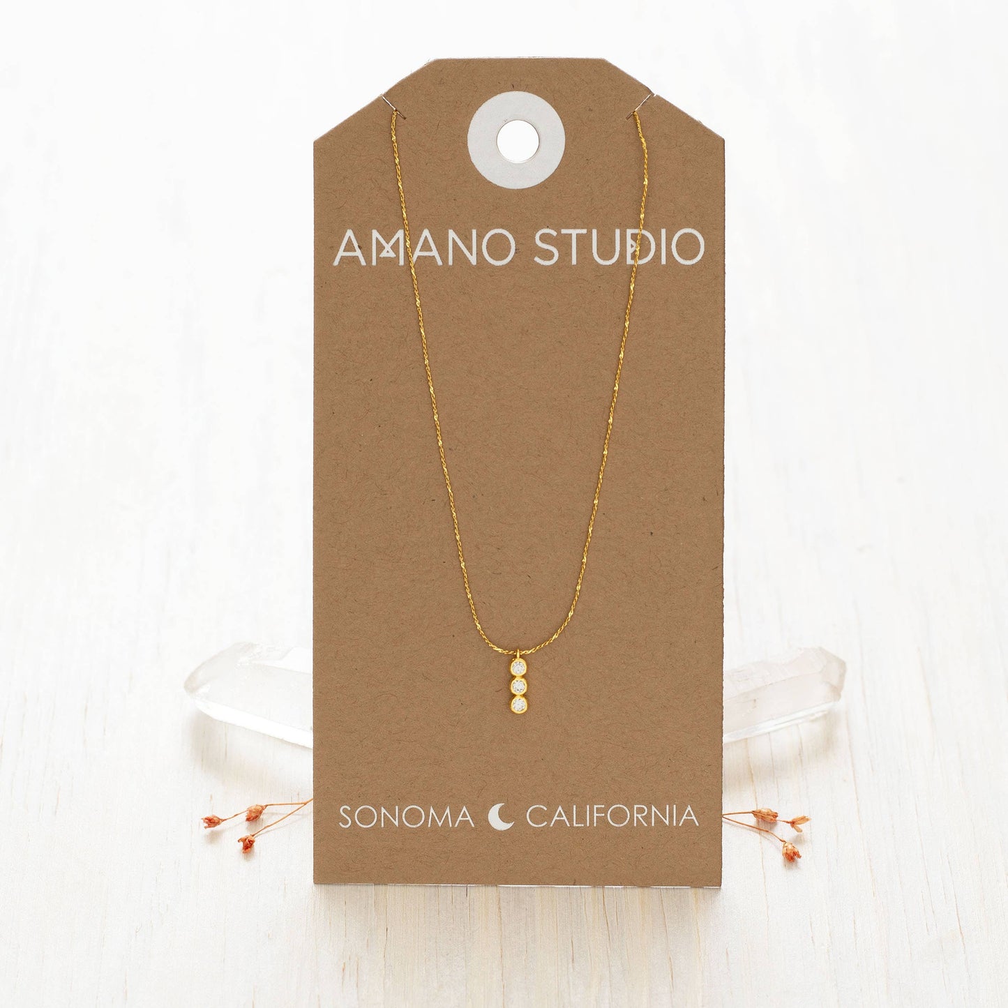 Three Crystal Bar Pendant Necklace