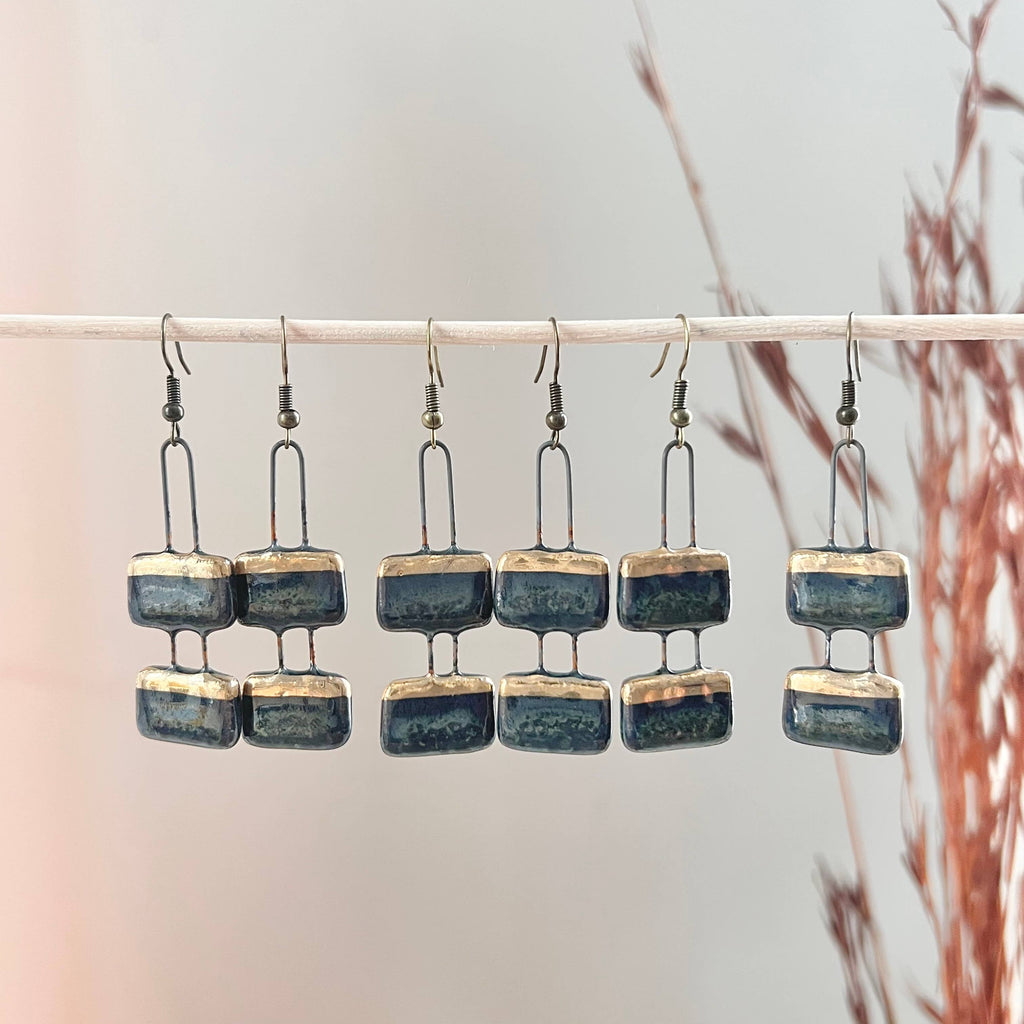 Deep Ocean Two Piece and Gold Clay Earrings