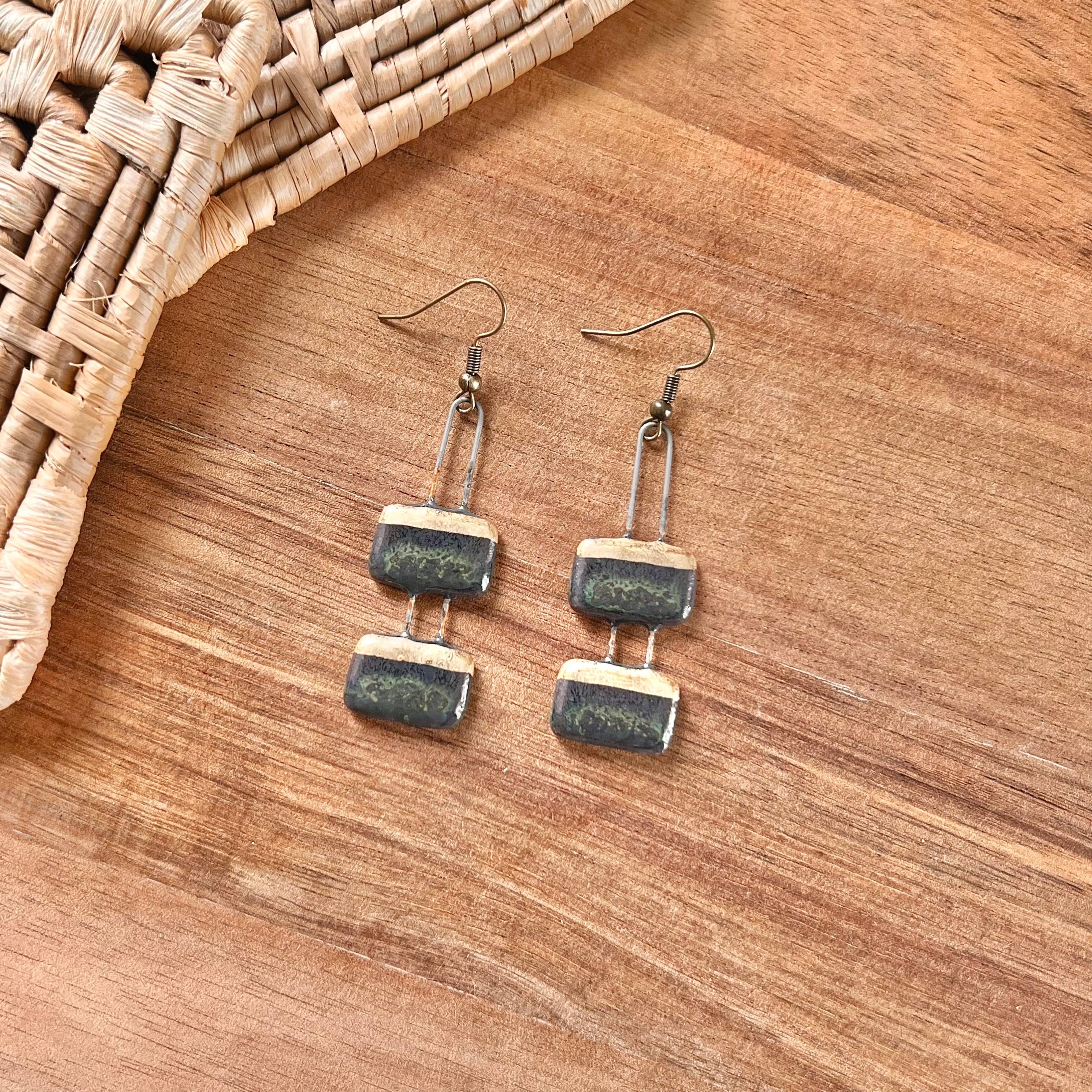 Deep Ocean Two Piece and Gold Clay Earrings