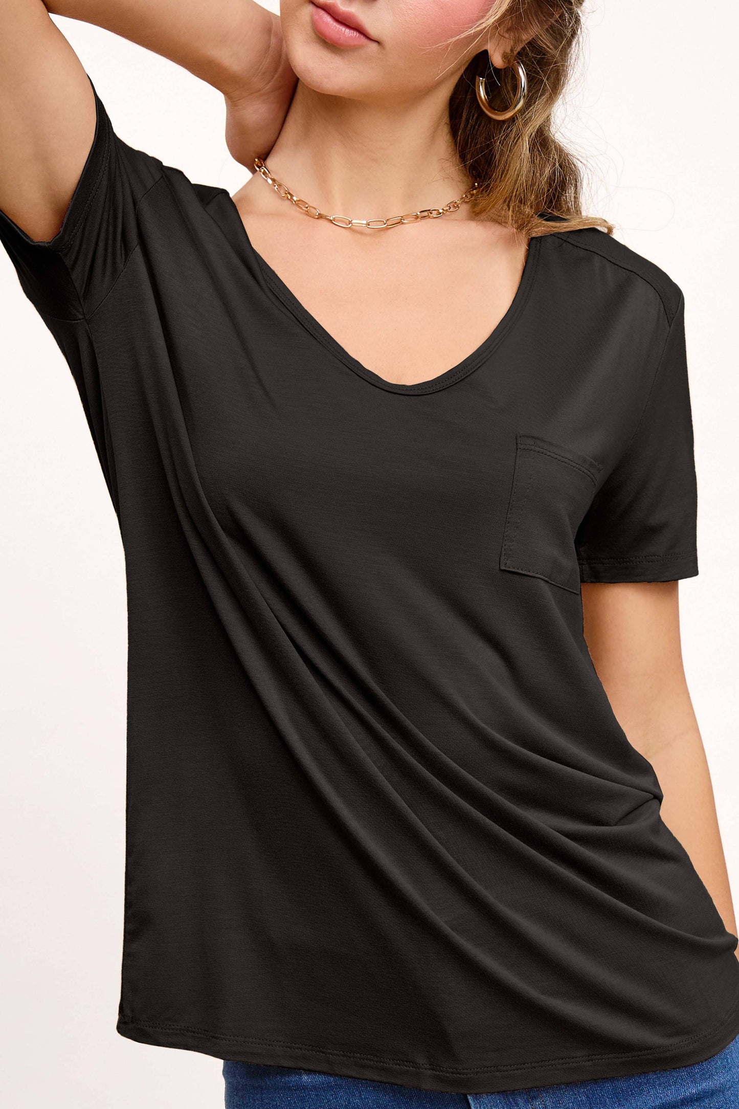 Super Soft Front Pocket Short Sleeve Basic Top
