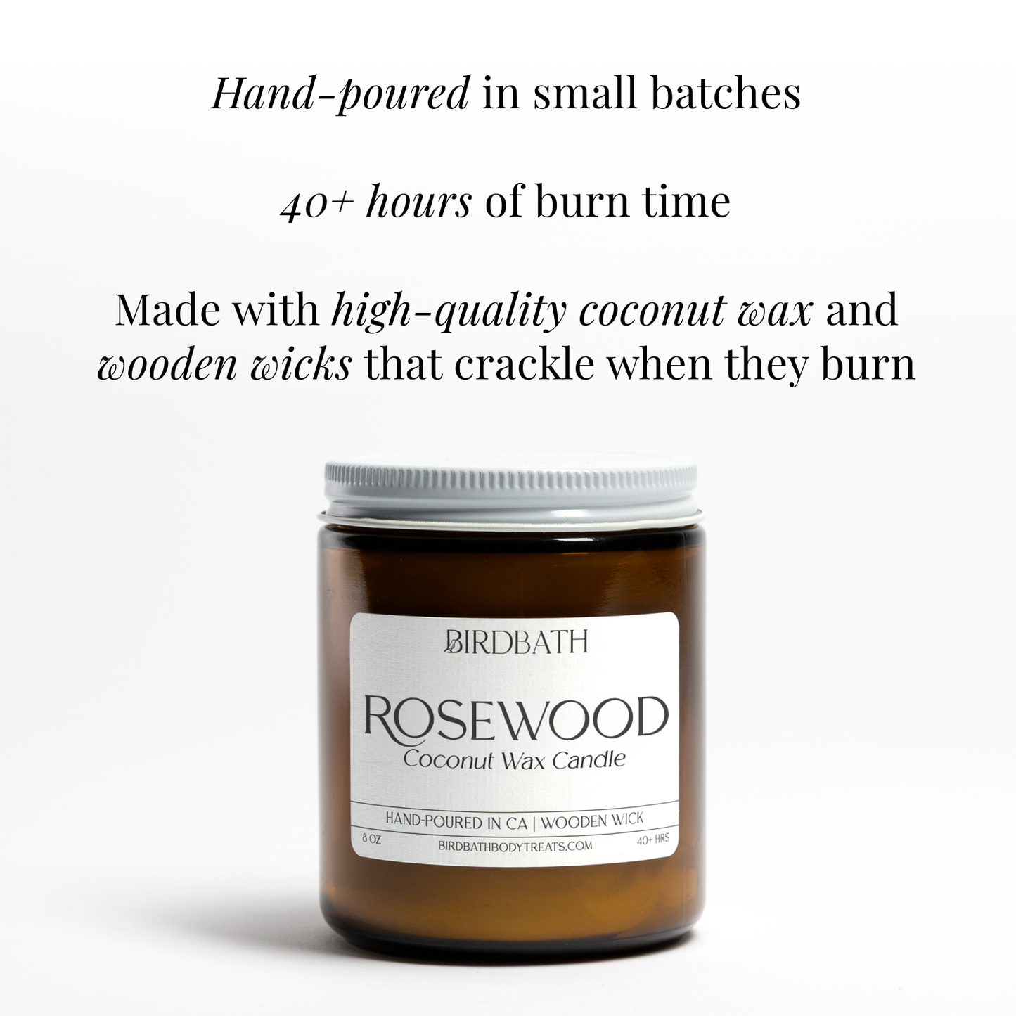 Rosewood Coconut Wax Candle With Wooden Wick- 8 oz