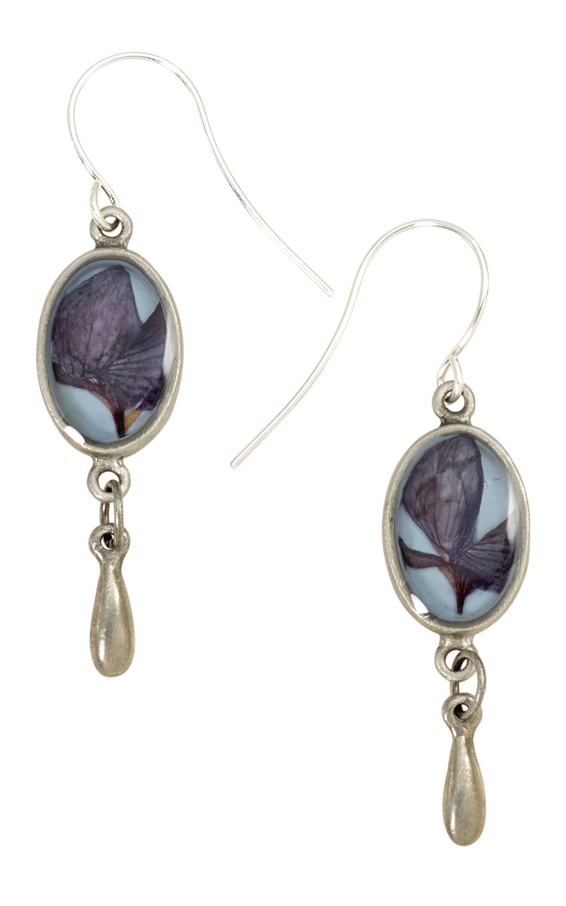 Texas Bluebonnet On Dusk Blue Ultra SM Oval Earrings w/Drop