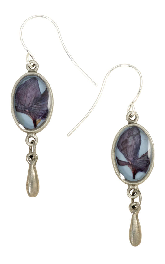 Texas Bluebonnet On Dusk Blue Ultra SM Oval Earrings w/Drop