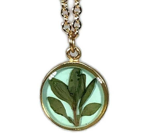 Thyme on Aqua Petite Round Necklace