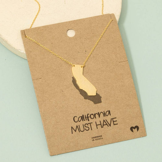 18K Gold Dipped California State Pendant Necklace