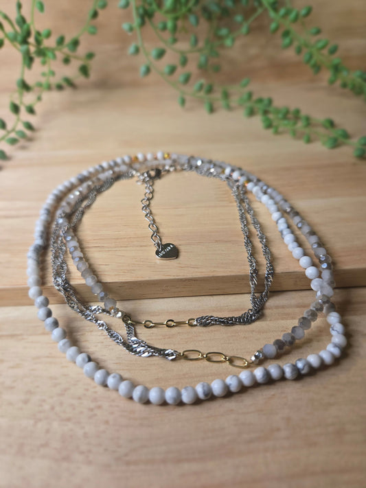 Greyscale Beaded Long Necklace