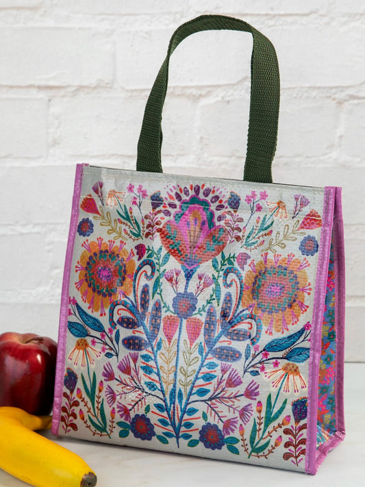 Insulated Cooler Tote | Dusty Blue Folk Flower