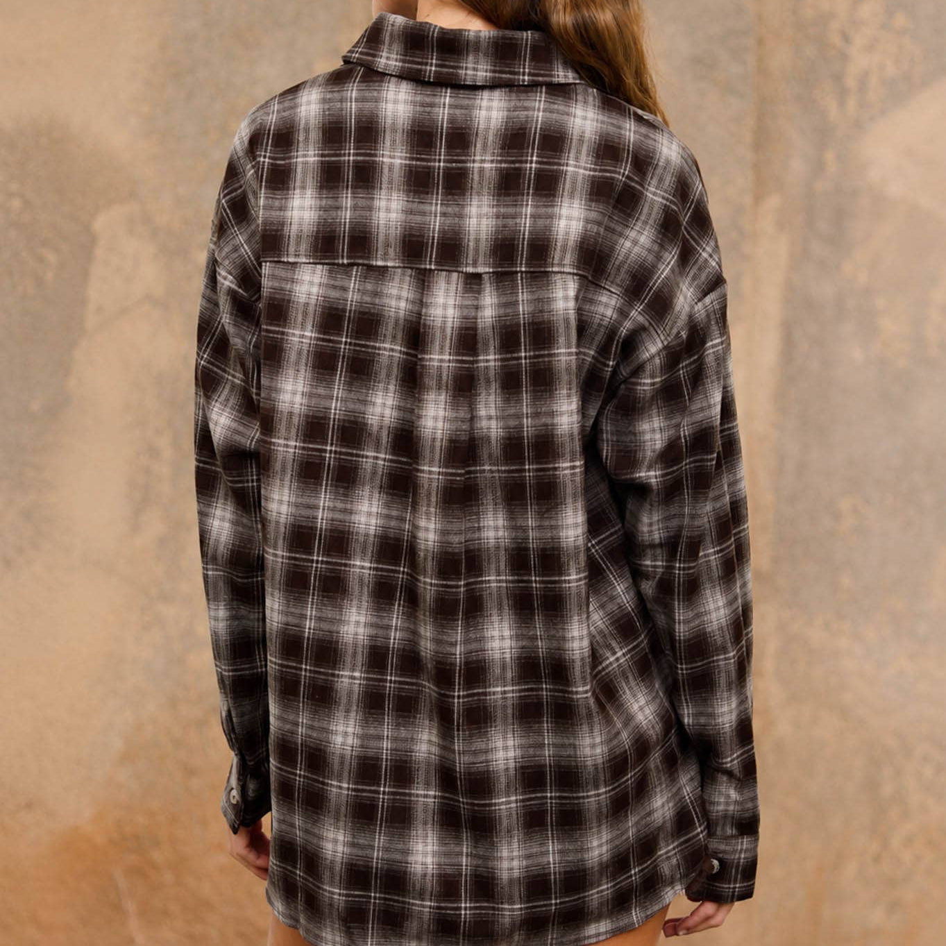 Plaid Collard Long Sleeve Button Down Top