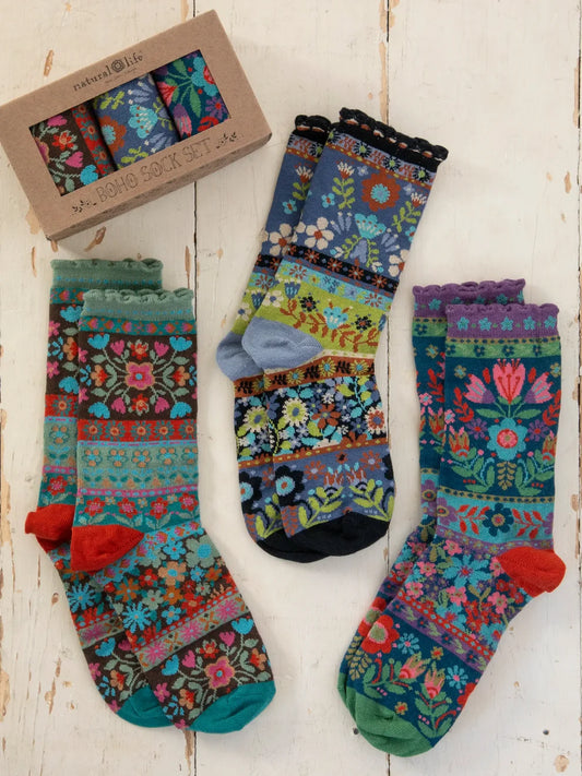 Boho Sock Set Blue Floral