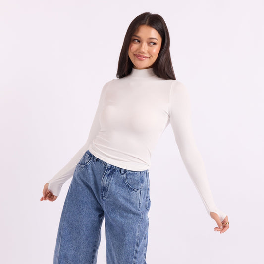 Ronan Mock Neck Top | Cream