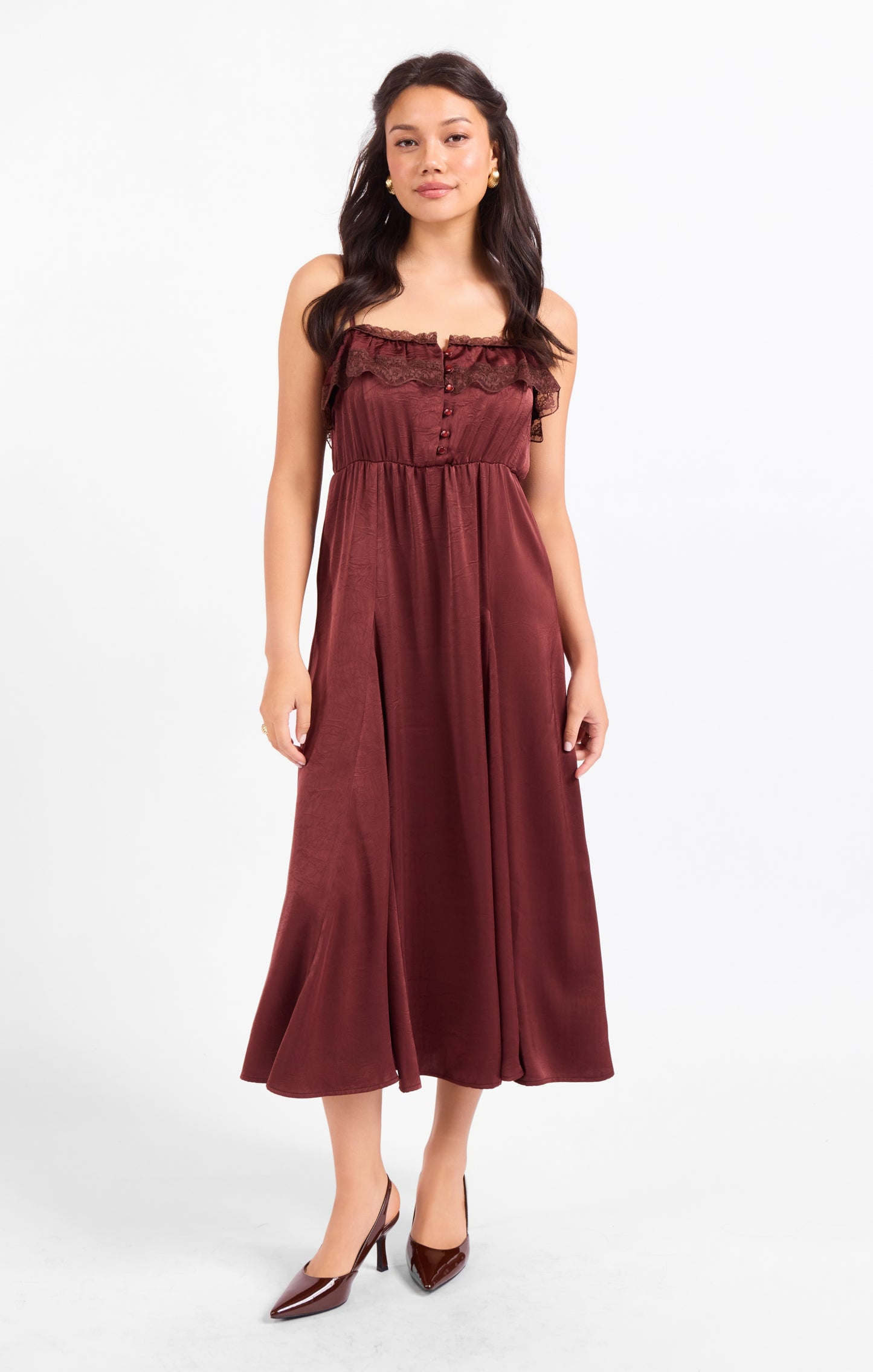 Ceremony Lace Trim Midi Dress