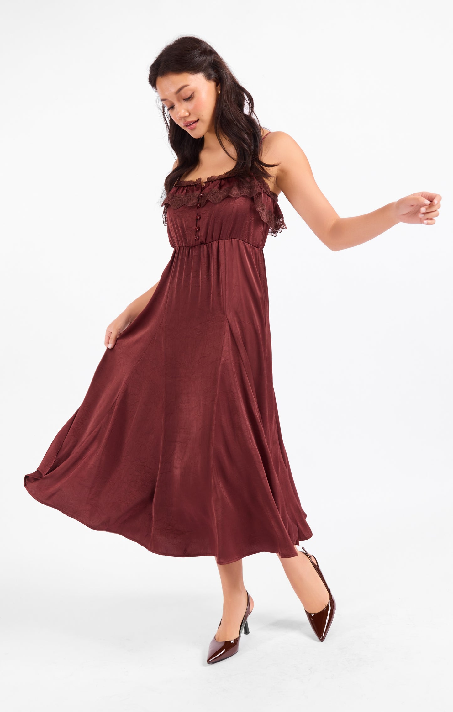 Ceremony Lace Trim Midi Dress