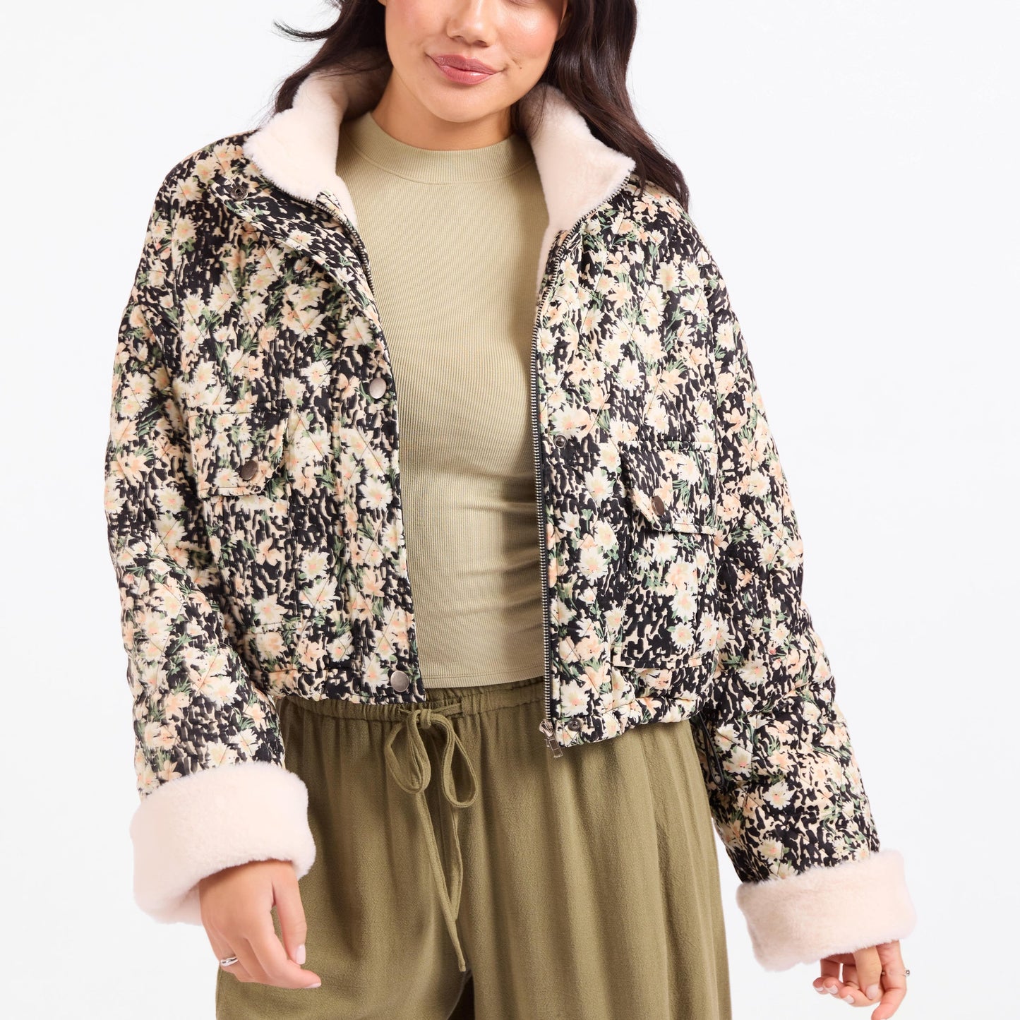 Painted Fields Quilted Sherpa Lined Jacket