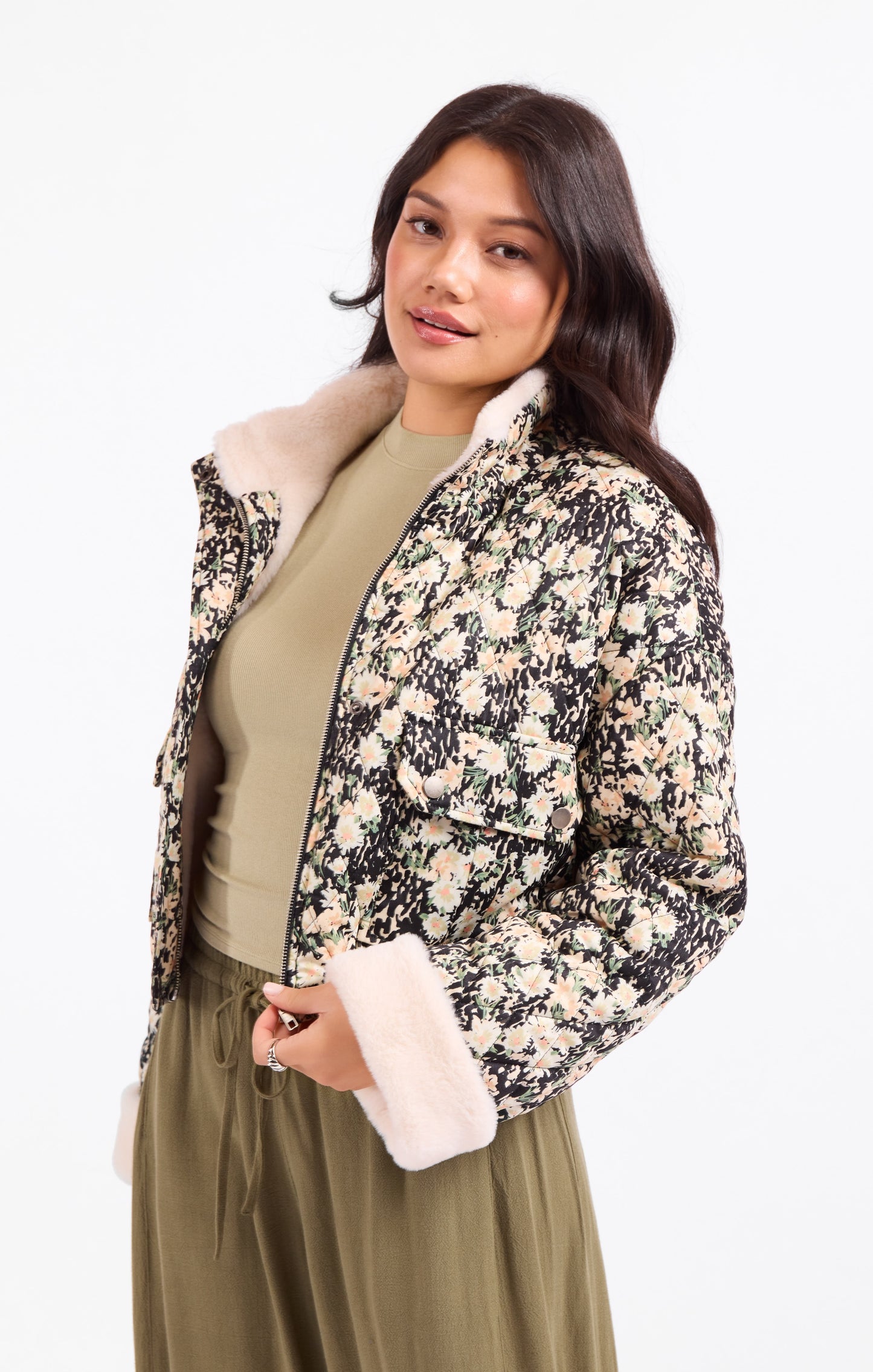 Painted Fields Quilted Sherpa Lined Jacket