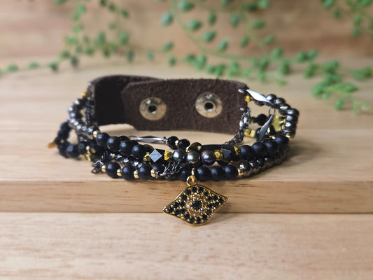 Gold + Black Eye Five-Strand Bracelet